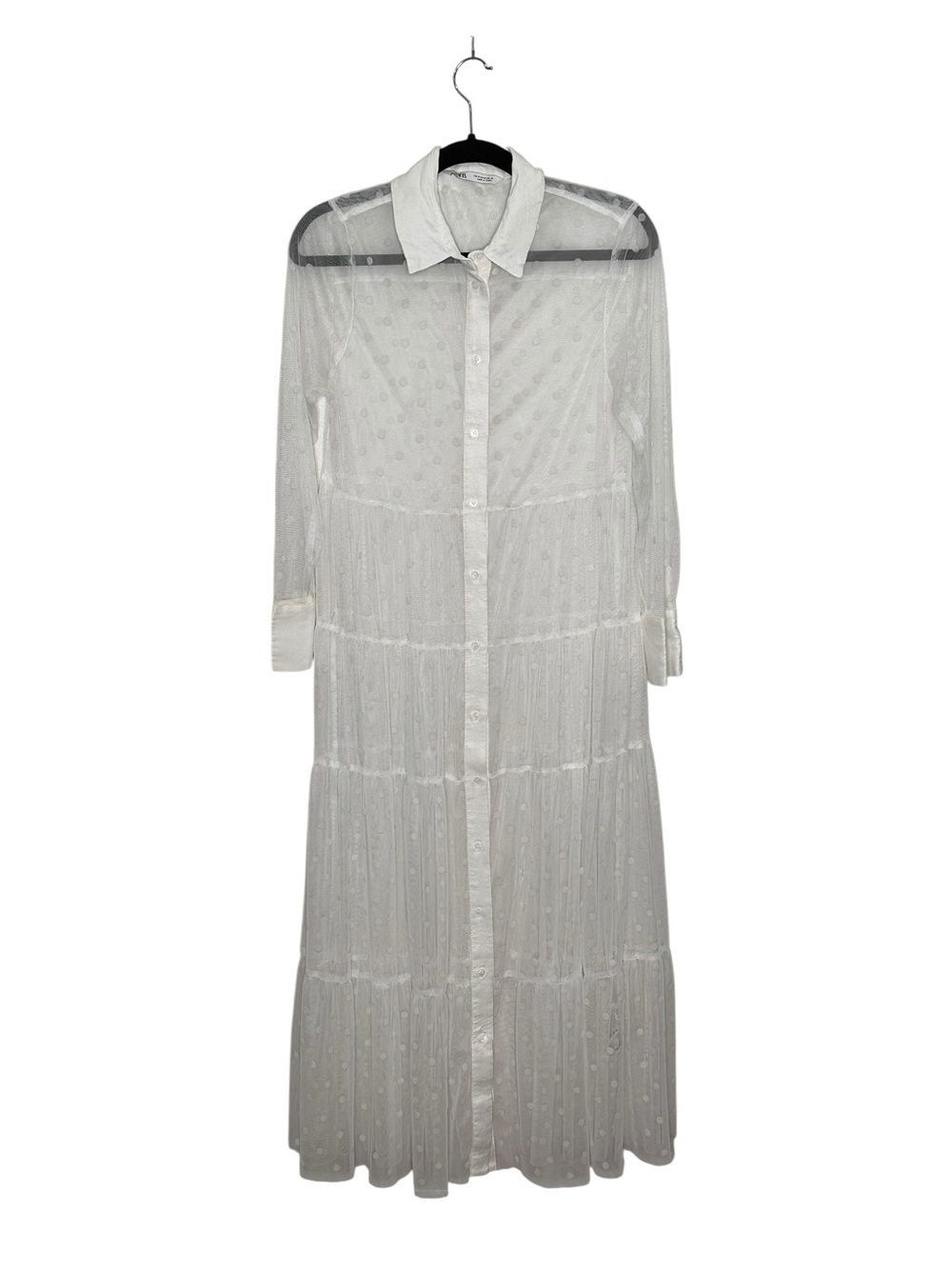Zara Bloggers Fave Sheer White Tulle Polka Dot Maxi Shirt Dress. Divine. Size M - Picture 6 of 16